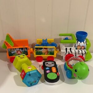 Fisher Price Set of 4 Baby Toys Train, Weight, Remote, and Turtle